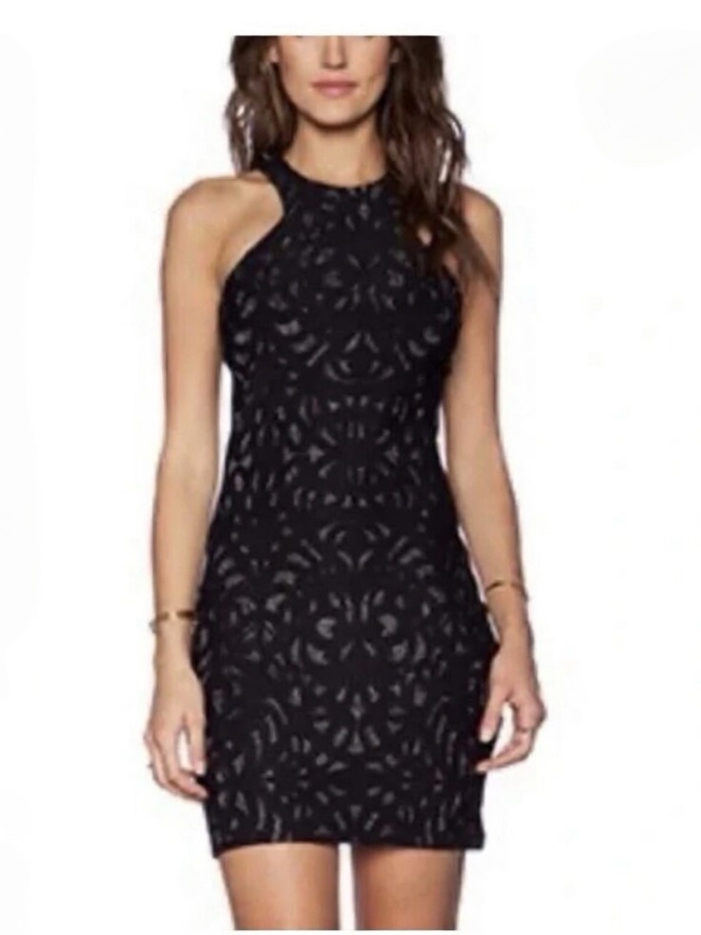 Parker Black Metallic Halter Bodycon Mini cocktail Dress – Size M